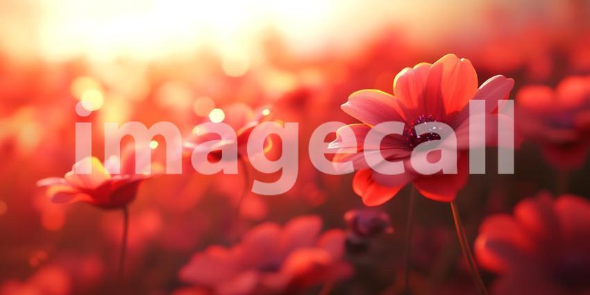 Stunning Red Poppy Field at Sunset A Vibrant Nature Photography