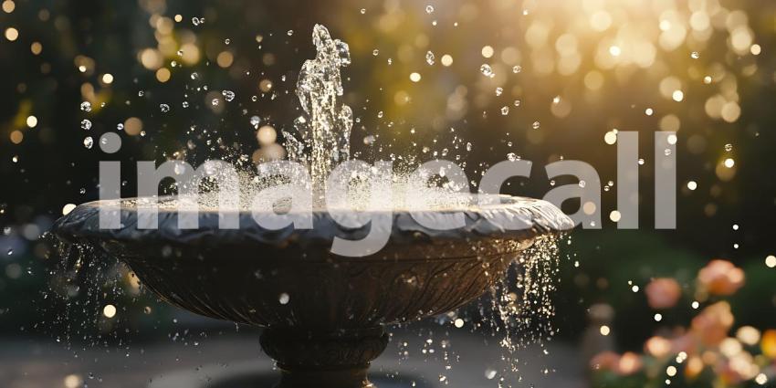 Serene Garden Fountain Tranquil Water Feature Photography
