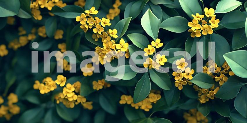 Vibrant Yellow Blossoms Lush Green Foliage Background Texture