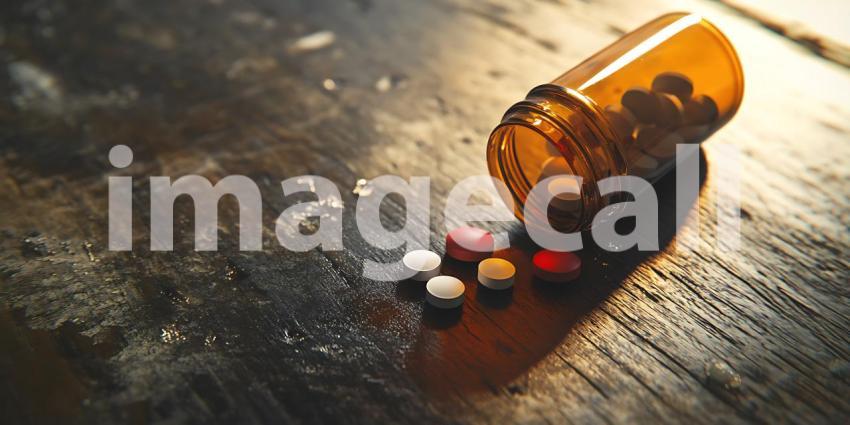 Prescription Pills Spilled on Wood A Powerful Visual