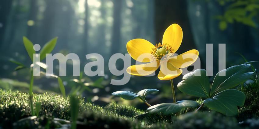 Enchanted Forest A Single Yellow Wildflower in Sunlight