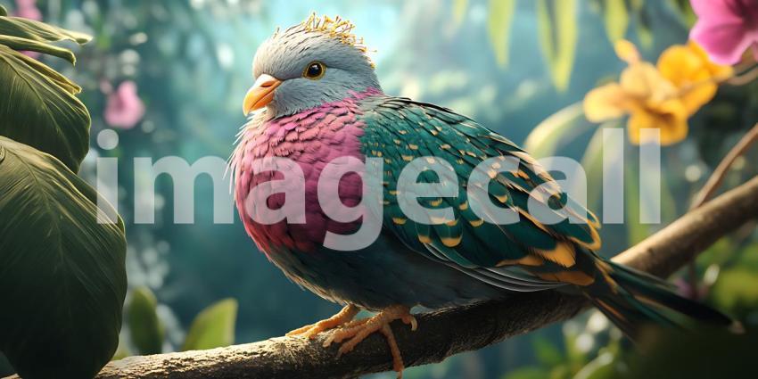 Majestic Crowned Bird in Lush Paradise A Vibrant Avian Masterpie