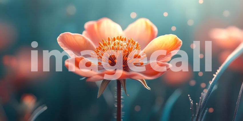 Stunning DewKissed Flower Vibrant Peach Blossom in Soft Focus