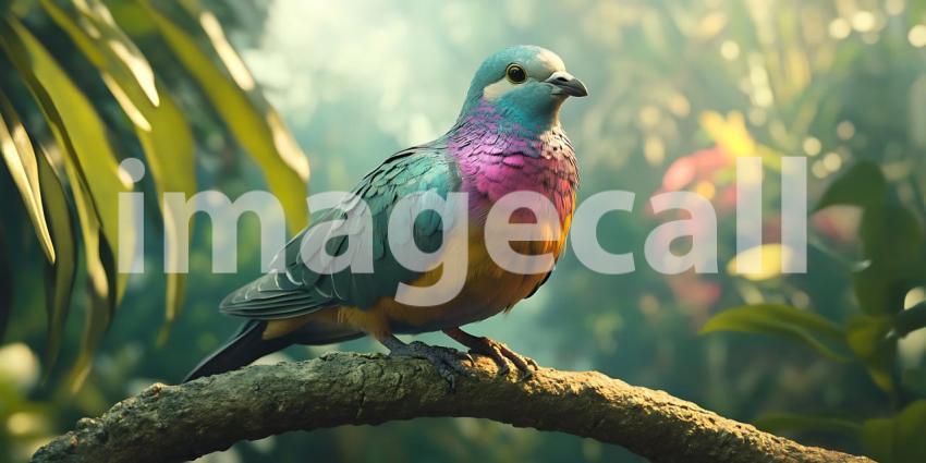 Vibrant Jeweltoned Bird in Lush Tropical Paradise An Enchanting