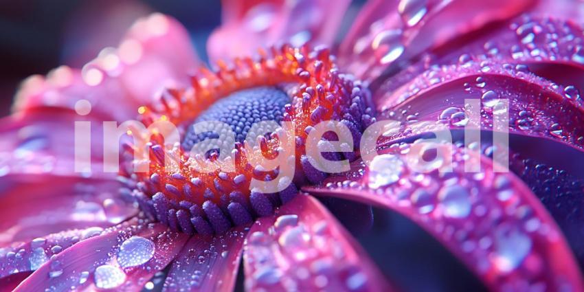 Vibrant Purple Flower with Dew Drops Macro Photography of Nature