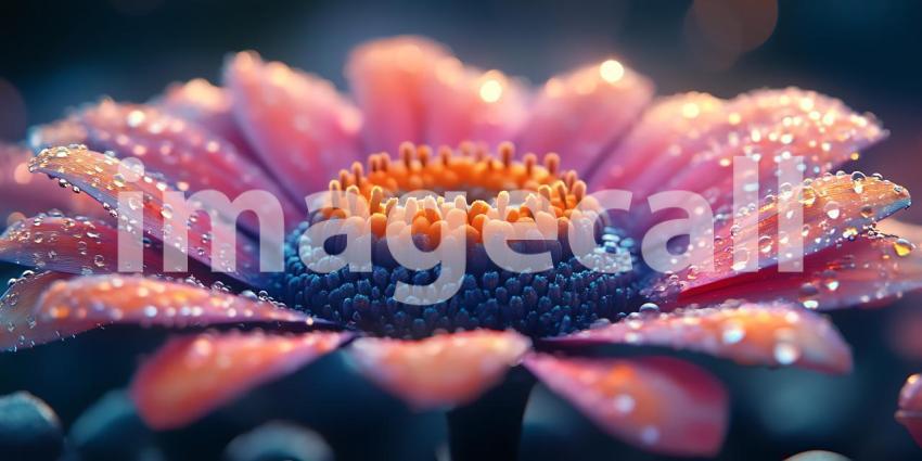 Stunning DewKissed Flower Vibrant Pink Petals  Deep Blue Center