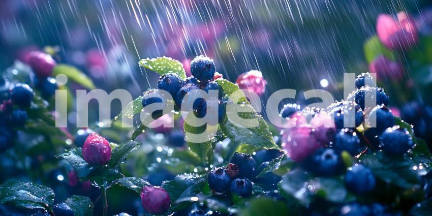 Enchanted Blueberry Bush RainKissed Berries  Blossoms