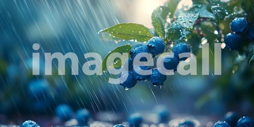 Stunning Blueberries Under Summer Rain A Vibrant Nature Photo