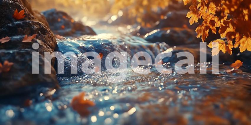 Autumn Creek Scenic Waterfall Background with Vibrant Fall Folia