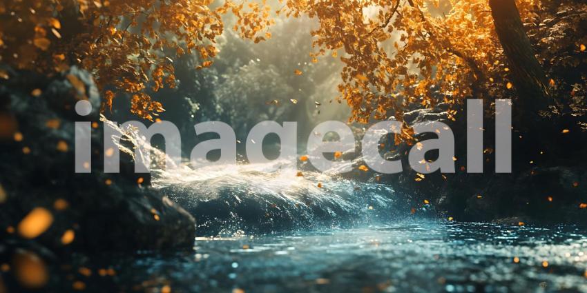 Serene Waterfall Lush Forest River Scene  Captivating Nature Pho