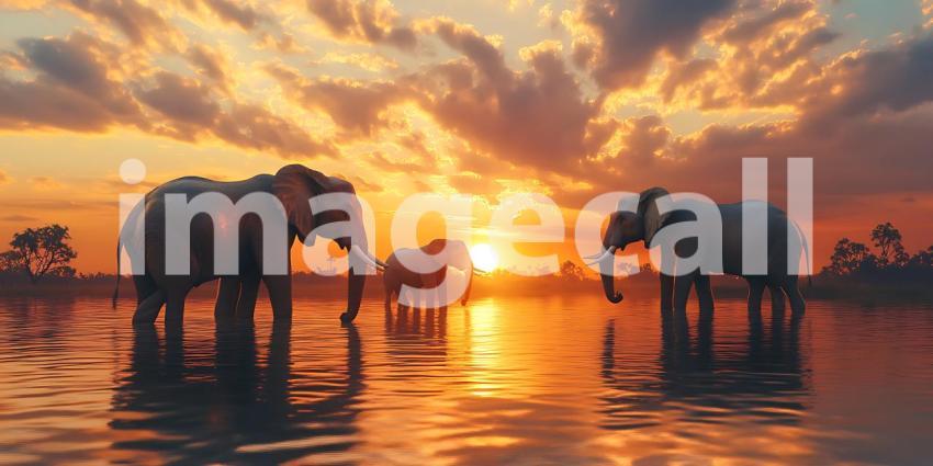 Majestic Elephants at Sunset African Safari Painting