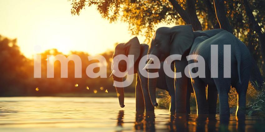 African Elephants at Sunset A Serene Wildlife Scene