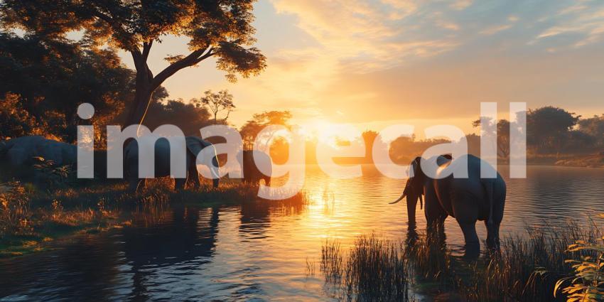 African Sunset Elephants at Golden Hour  Wildlife Photography Fe