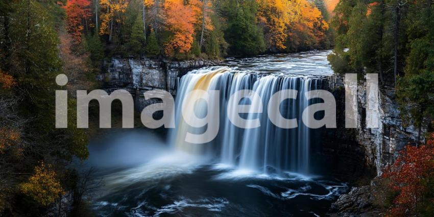 Majestic Autumn Waterfall Breathtaking Nature Photography