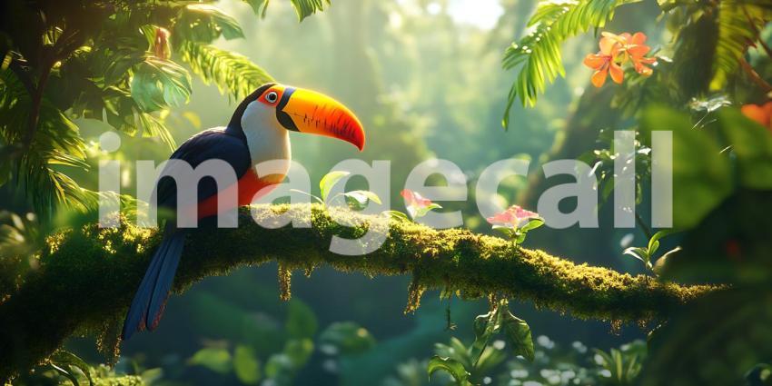 Vibrant Toucan in Lush Rainforest A Stunning Nature Scene