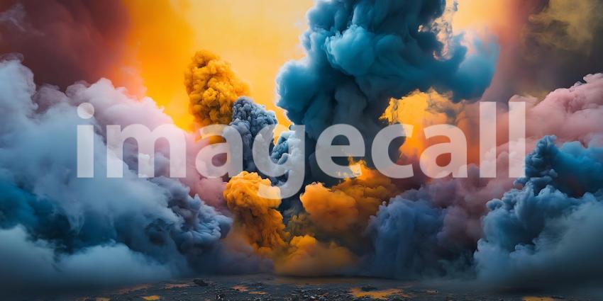 Vibrant Colored Smoke Explosions Dramatic Aerial View of Citysca