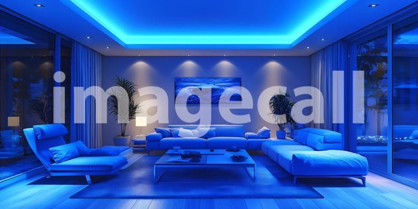 Stunning Blue Ambient Lighting Modern Living Room Design Inspira