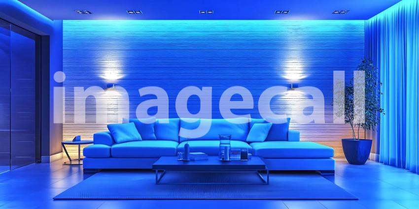 Blue Ambient Lighting in Modern Living Room Interior Design Insp