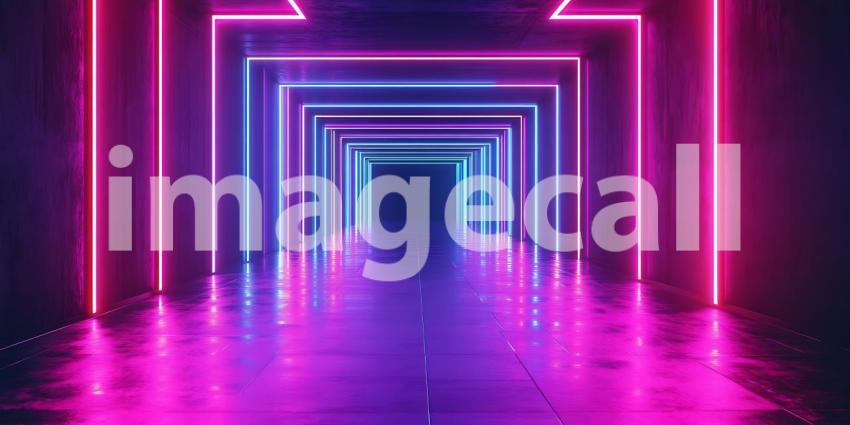 Neon Lights Corridor Abstract Pink  Blue Glowing Tunnel