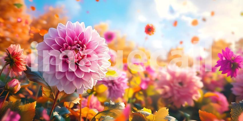 Vibrant Dahlia Blooms Spring Flower Field Colorful Petals Nature