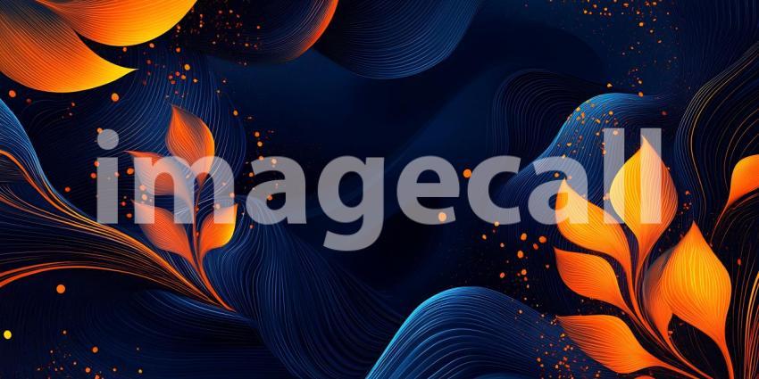 Stunning Abstract Art Orange and Blue Floral Design  Perfect for