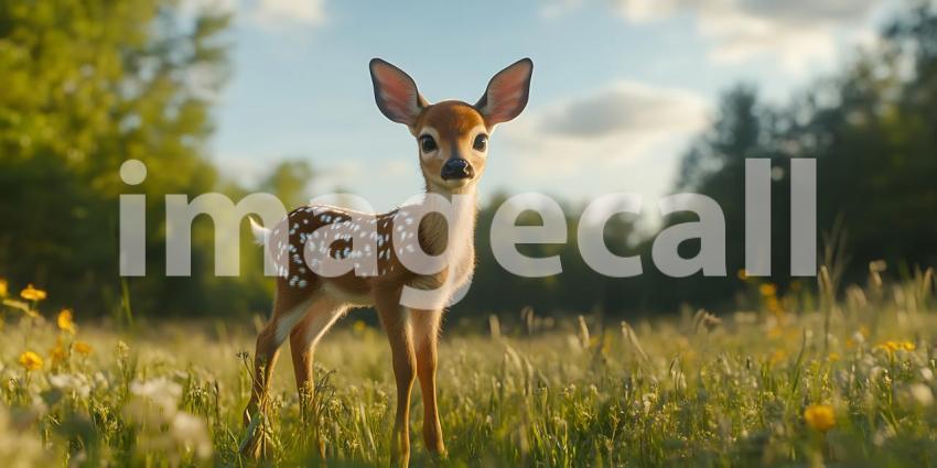 Fawn in Meadow A Stunning Wildlife Photograph of a Young WhiteTa
