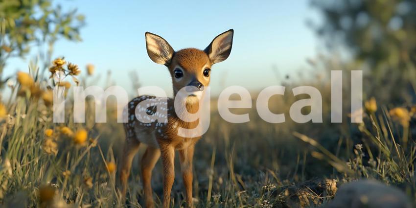 Fawn in Meadow Wildlife Photography Young Deer in Natural Habita