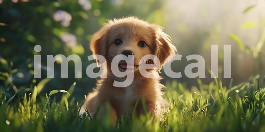Golden Retriever Puppy in Lush Grass A Stunning Pet Photo