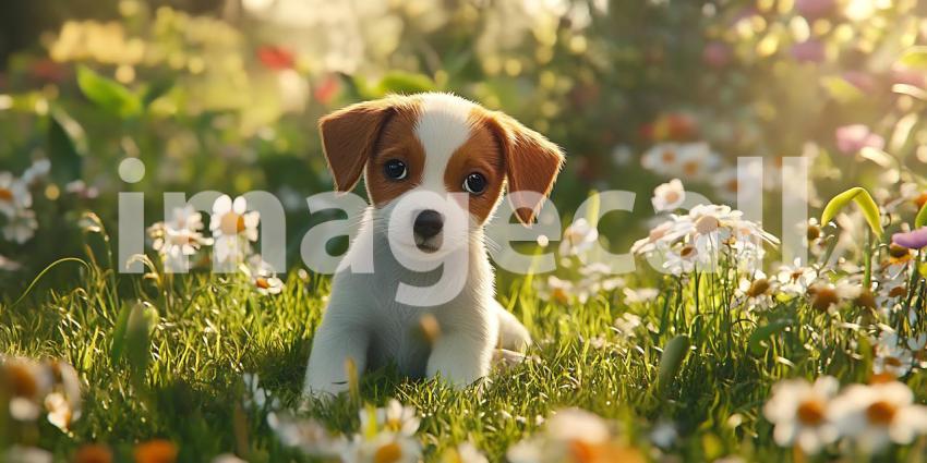 Jack Russell Puppy in a Sunlit Meadow A Springtime Delight