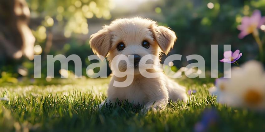 Charming Puppy in Garden A Delightful Canine in Lush Green Grass