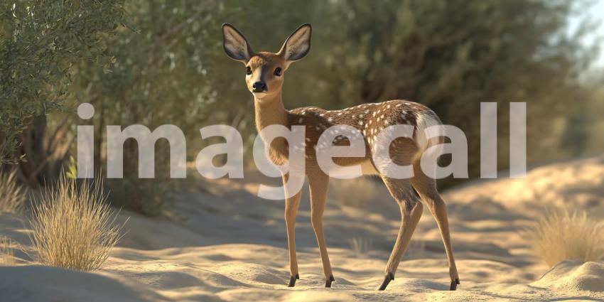 Young Mule Deer in Olive Grove Habitat A Wildlife Scene