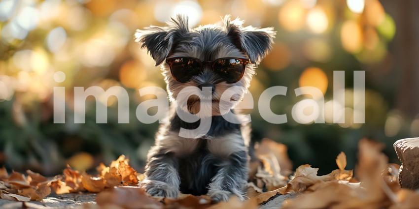Miniature Schnauzer Puppy in Autumn Leaves Captivating Canine Po