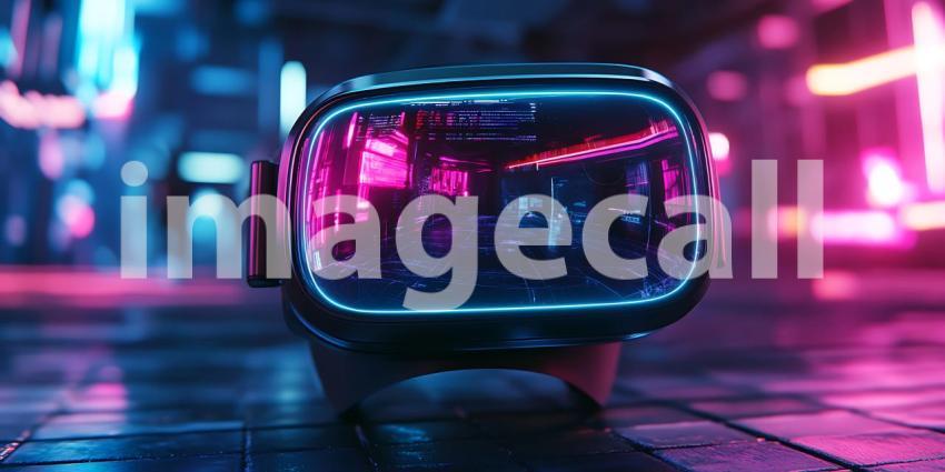 Cyberpunk Cityscape Futuristic VR Headset in Neon Lights  Virtua
