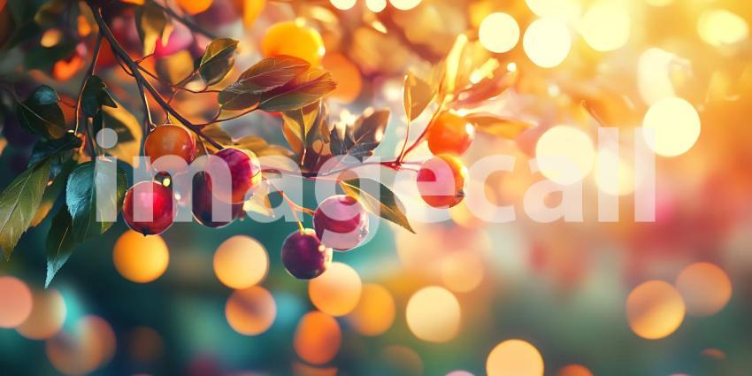 Vibrant Autumn Branches Colorful Berries  Golden Light