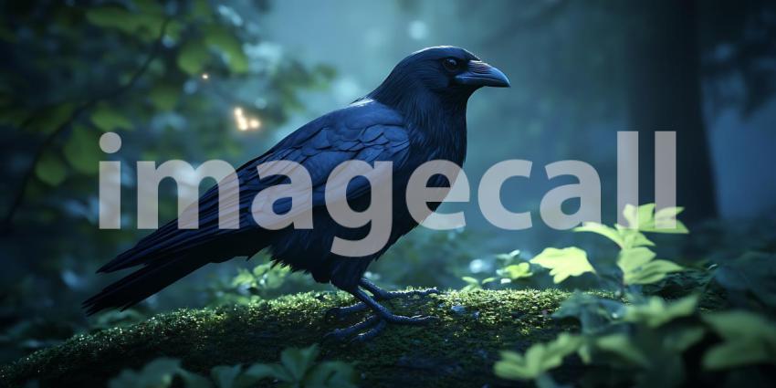 Majestic Raven in Mystical Forest Dark Bird Photography
