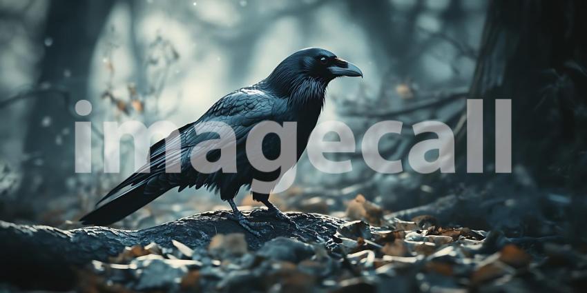 Majestic Raven in Dark Forest Stunning Wildlife Photography
