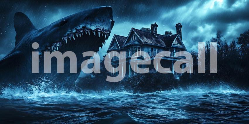 Mysterious Shark  Haunted Mansion A Dark Fantasy Artwork