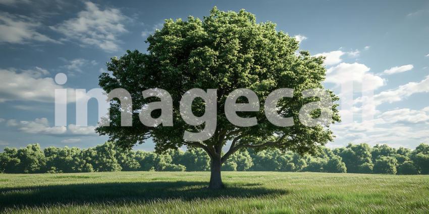 Majestic Single Tree in Lush Green Field A Serene Nature Landsca