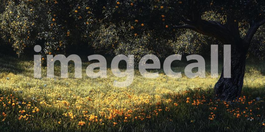 Golden Light Filtering Through Olive Trees A Serene Nature Scene