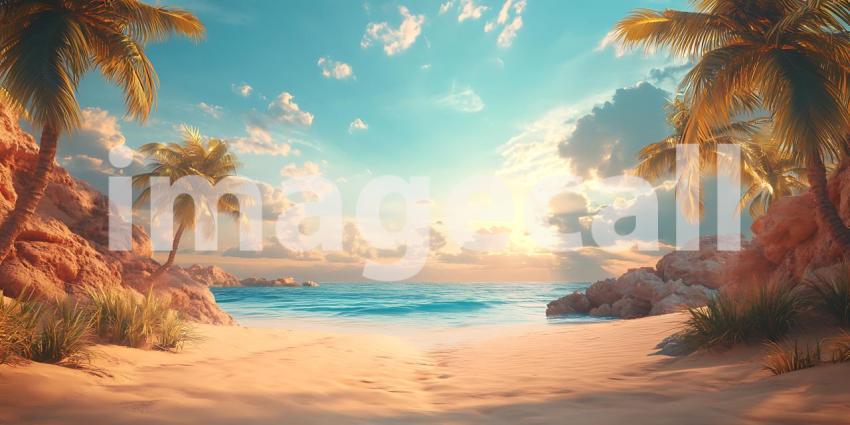 Tropical Beach Sunset Idyllic Paradise Scene for Artistic Projec