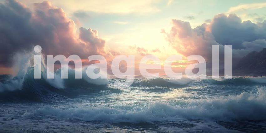 Ocean Waves at Sunset Dramatic Seascape Photography