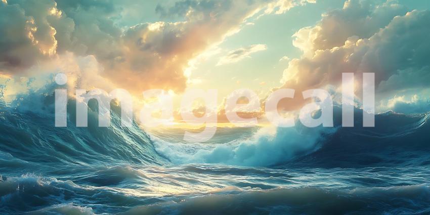 Epic Ocean Sunset Dramatic Waves and Celestial Glow