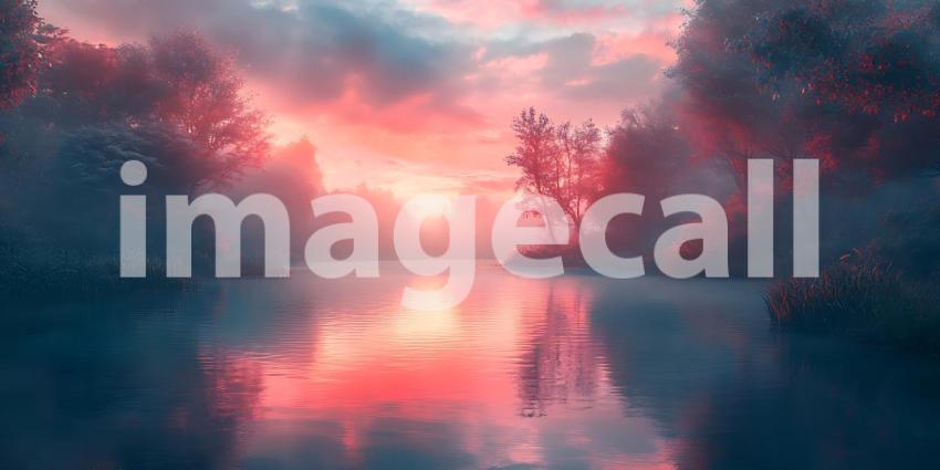 Serene Sunset Pink and Teal Water Reflections