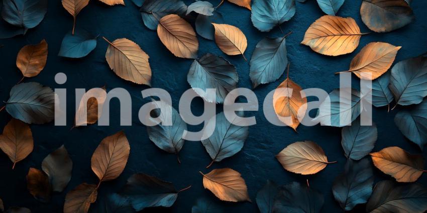 Autumn Leaf Texture Deep Blue Background with Brown and Gray Fal