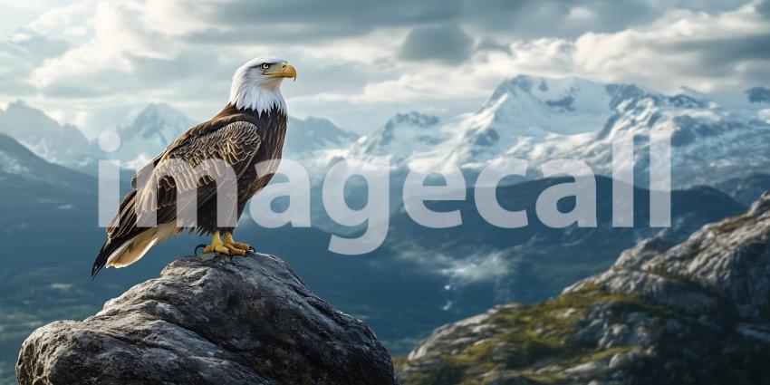 Majestic Bald Eagle Perched on Mountain Peak A Breathtaking Vist