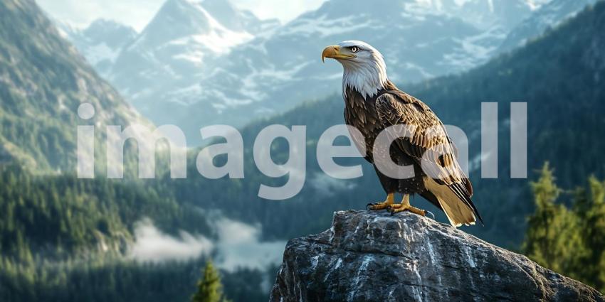 Majestic Eagle Perched on Mountain Peak A Breathtaking Nature Sc