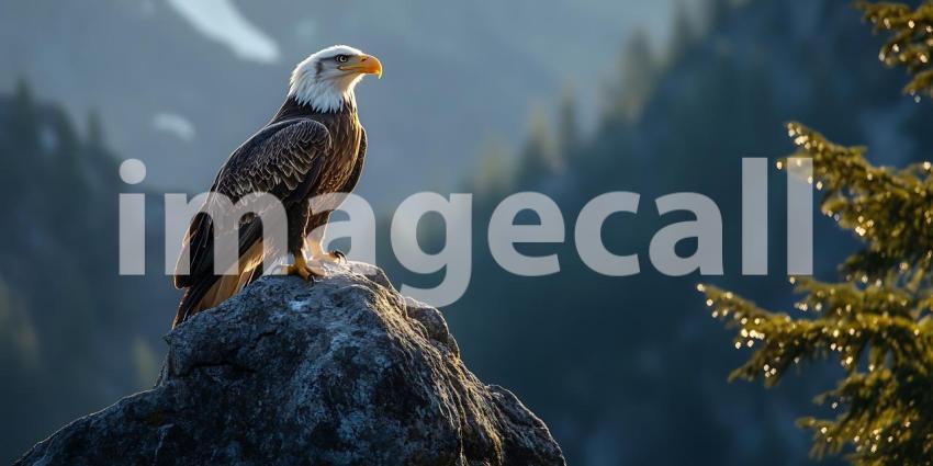 Majestic Bald Eagle Perched on Rocky Summit A Stunning Wildlife