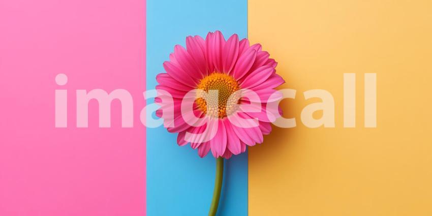 Vibrant Pink Gerbera Daisy on Colorful Background Perfect for Sp