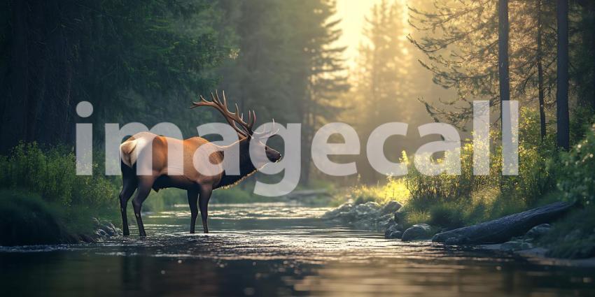 Majestic Elk in Serene Forest Nature Photography Wildlife Animal