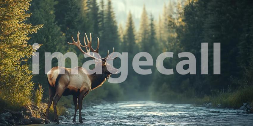Majestic Elk in Serene Forest A Breathtaking Nature Scene